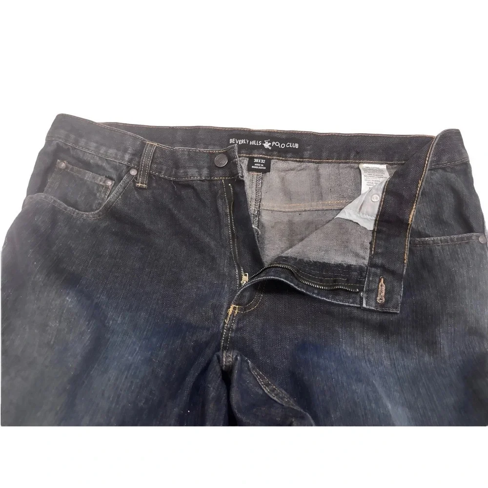 Beverly Hills Polo Club Mens Jeans 38x32 Dark Wash Blue 100% Cotton Straight Leg